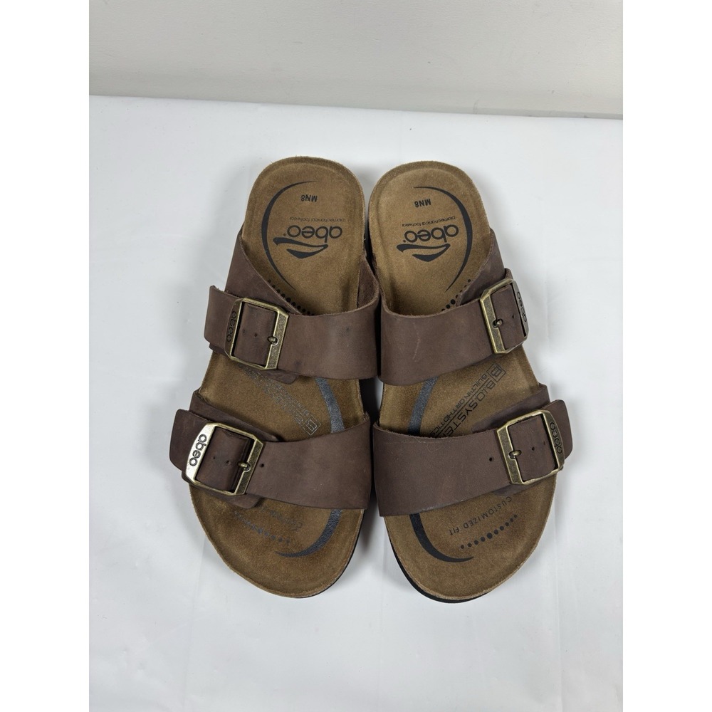 Abeo Sandals Mens N 8 Double Strap Brown Leather Comfort Slide‎ Arch Support